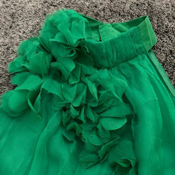 Zara Women 100% Silk Halter Neck Emerald Green Floral Detail A-Line Dress Size L - Picture 7 of 16